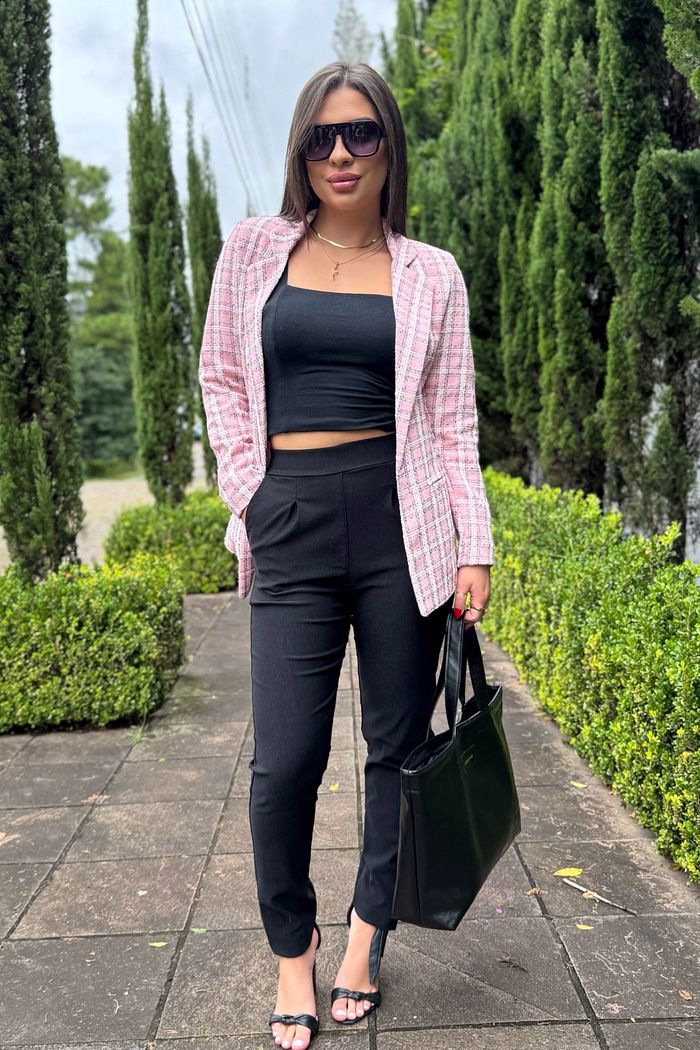 Blazer Alfaiataria Tweed Rosa