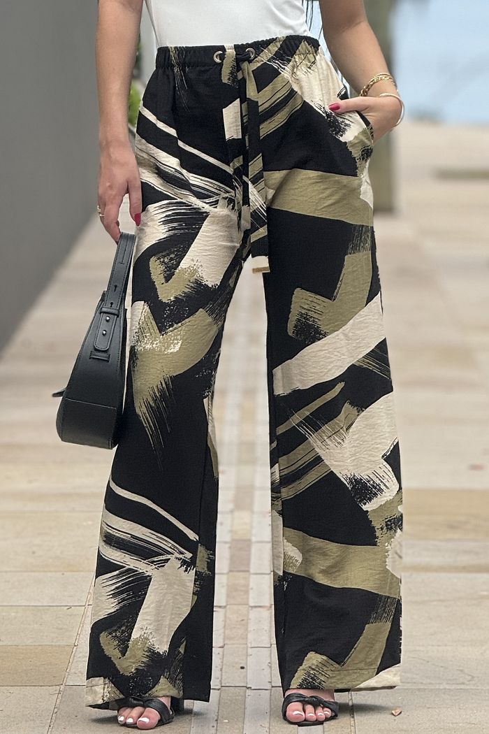 Wide Leg Paula Estampa Preta