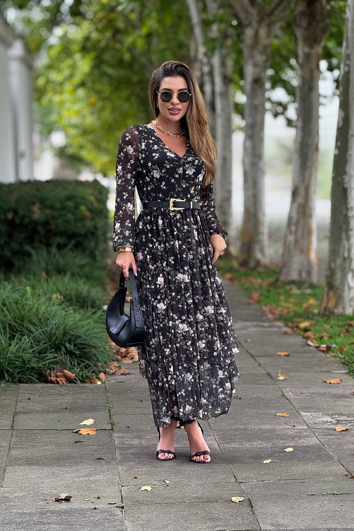 Vestido Tule Malu Preto