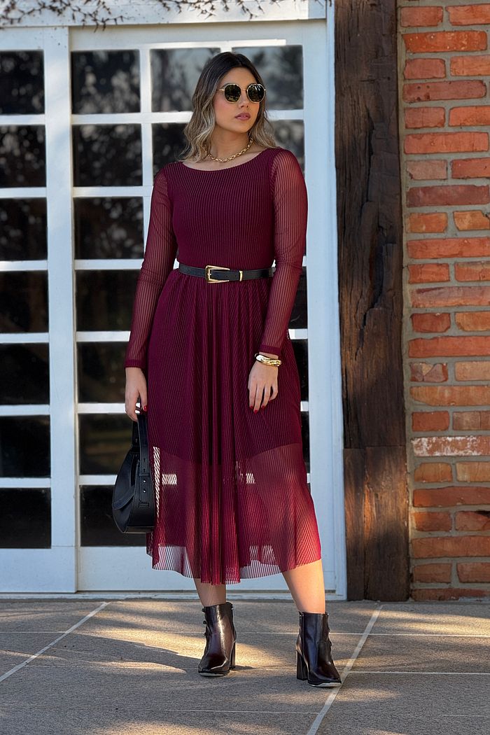 Vestido Tule Nati Bordo