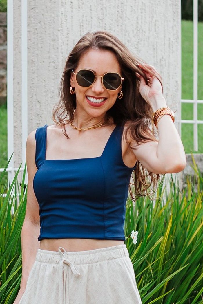 Cropped Alongado Basic Marinho