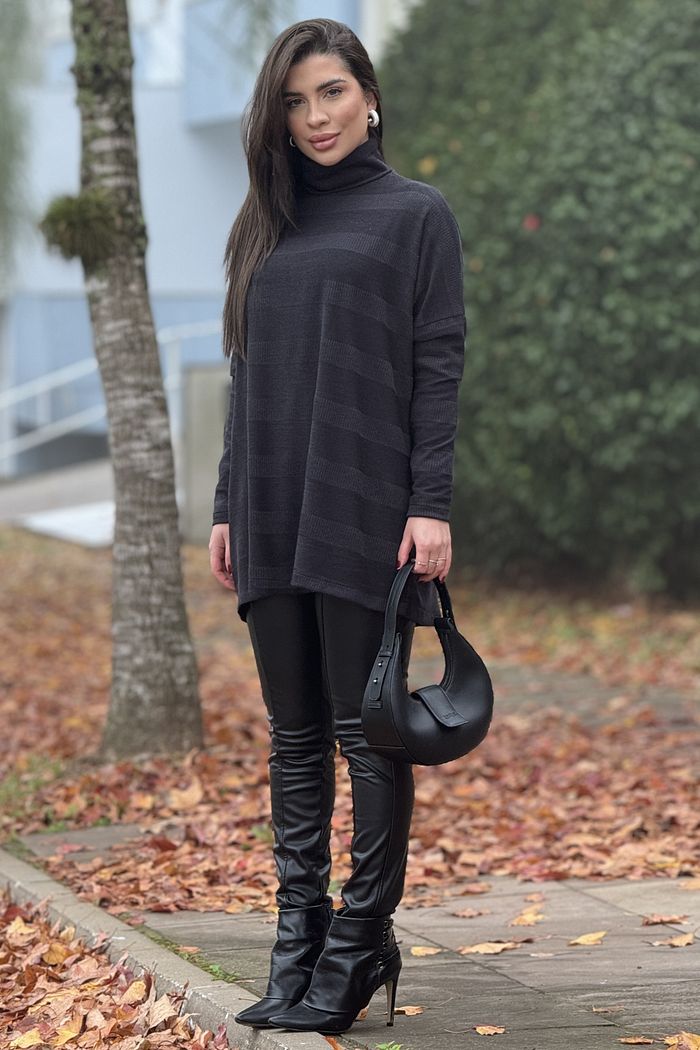 Blusa Tricot Ampla Listras Preta