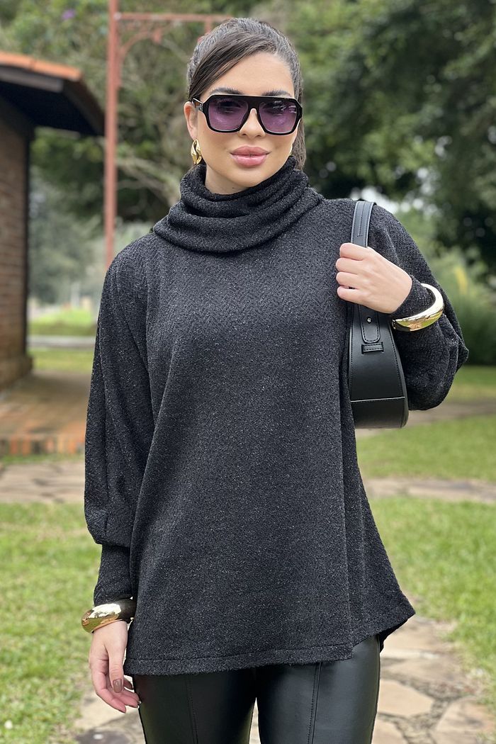 Blusa Tricot Giovana Alongado Preto
