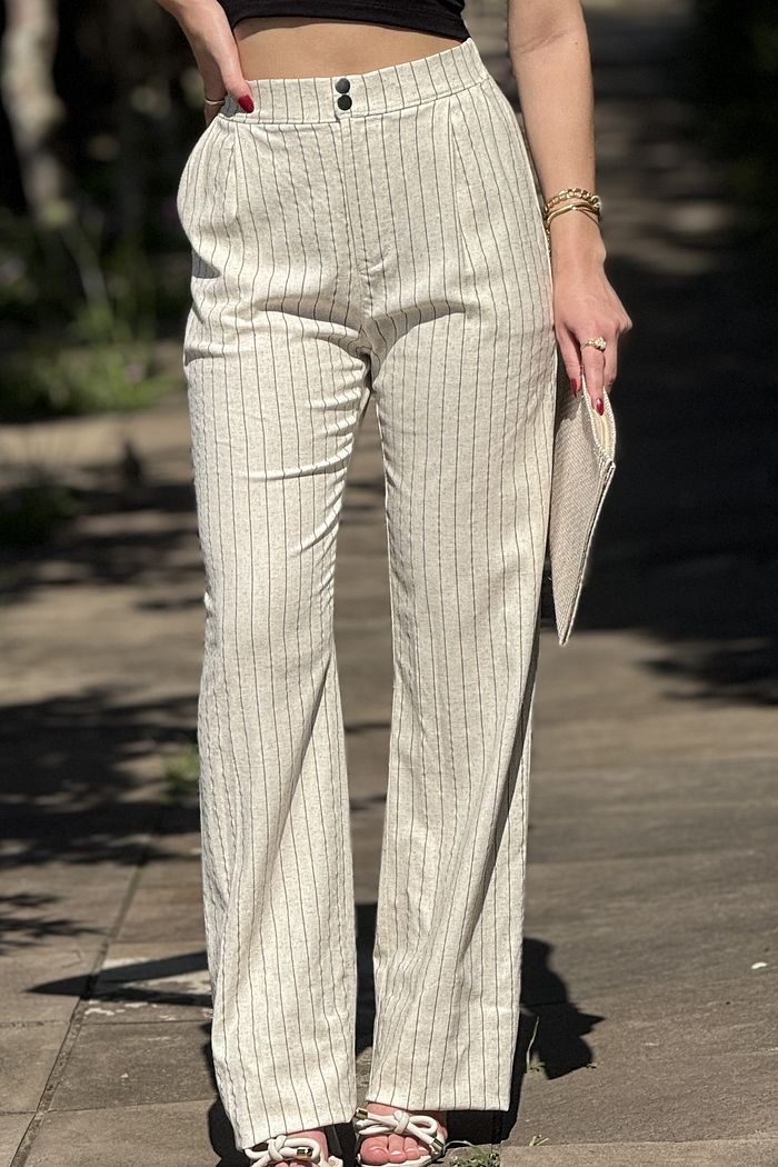 Wide Leg Risca de Giz Linho