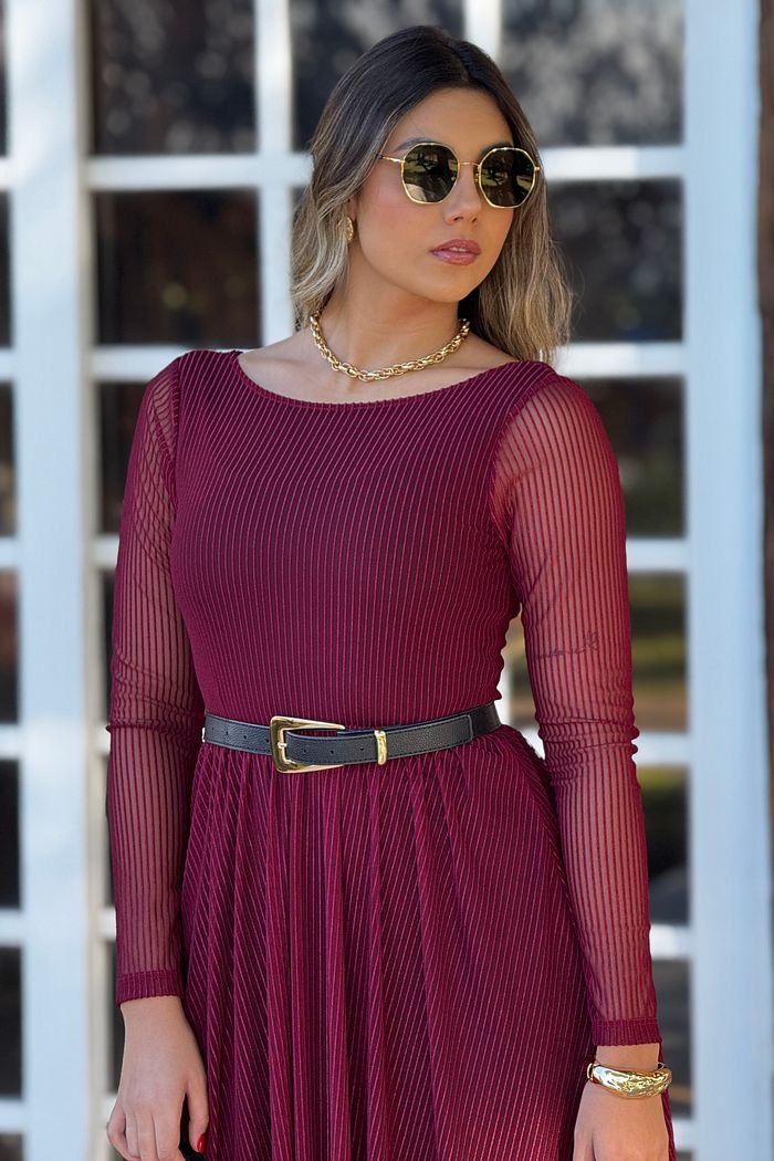 Vestido Tule Nati Bordo
