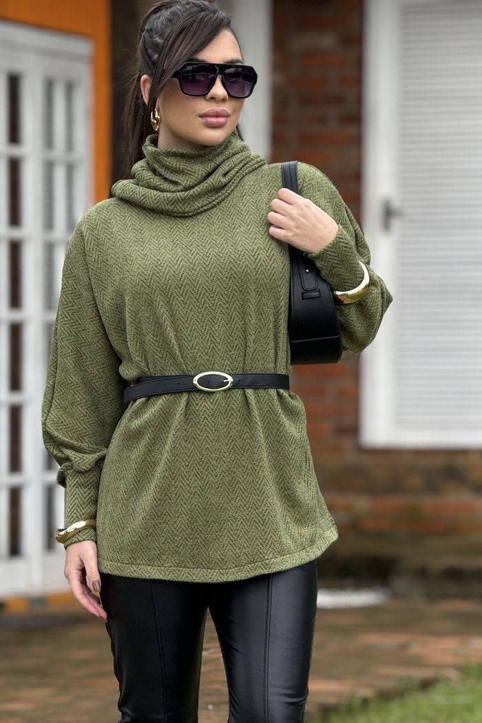 Blusa Tricot Giovana Alongado Verde