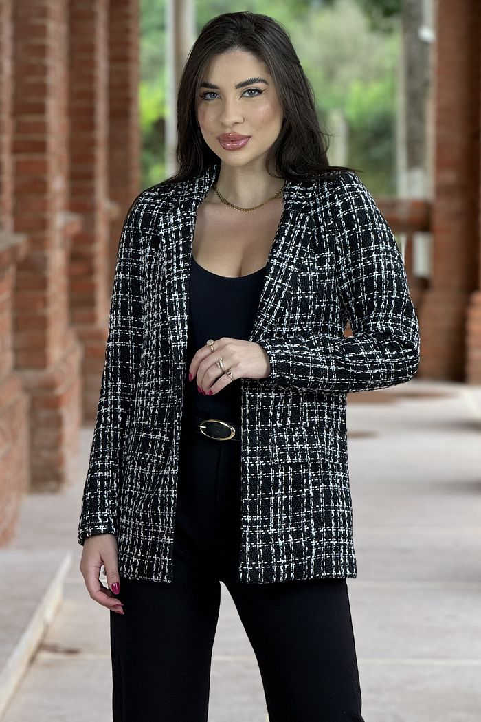 Blazer Alfaiataria Tweed Preto