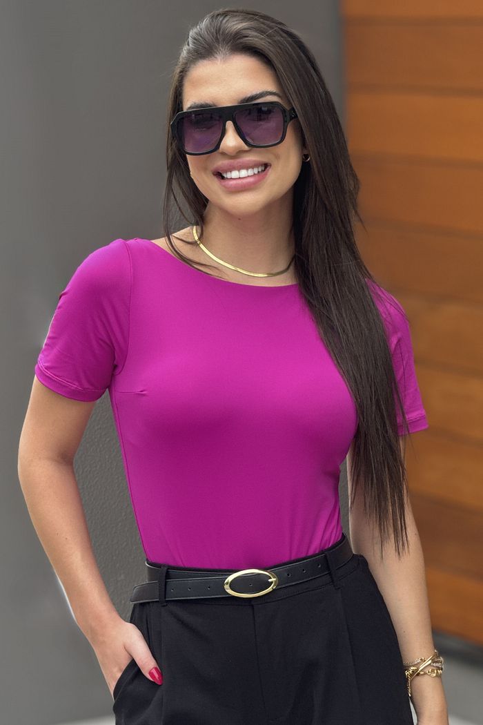 Body Poliamida Roxo Manga Curta