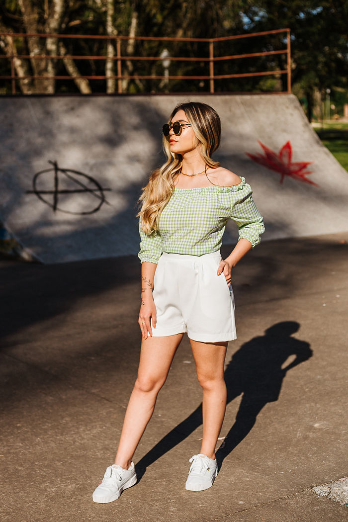 Blusa Vichy Ombro-Ombro Lima