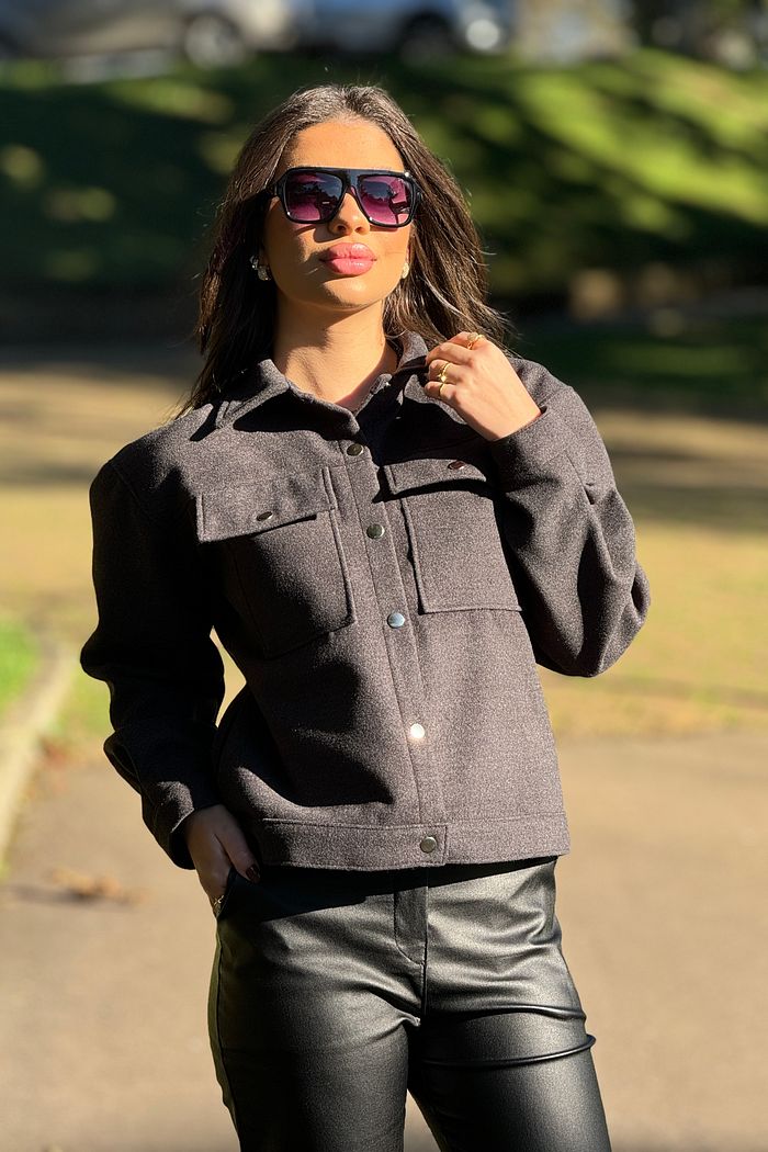 Jaqueta Overshirt Lã Batida Chumbo