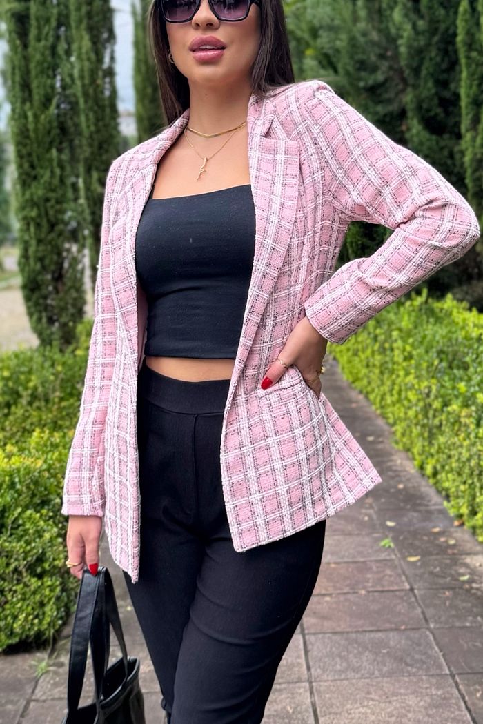 Blazer Alfaiataria Tweed Rosa