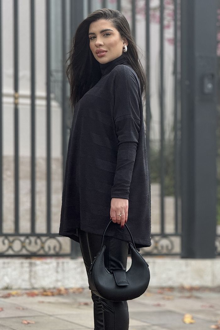 Blusa Tricot Ampla Listras Preta