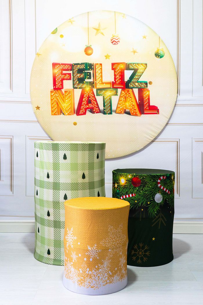 KIT NATAL PAINEL REDONDO + 3 CAPAS CILINDROS EM TECIDO - NA-337