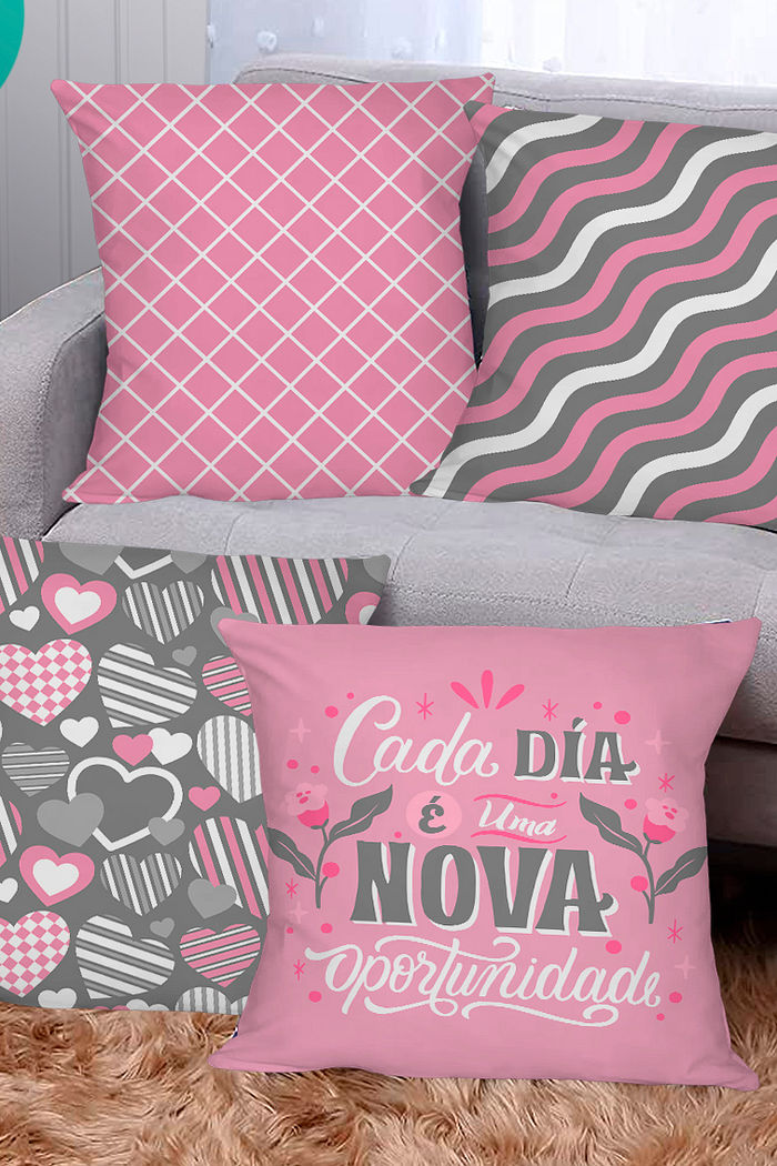 KIT 4 CAPAS DE ALMOFADAS DECORATIVAS CADA DIA UMA NOVA OPORTUNIDADE- 45x45