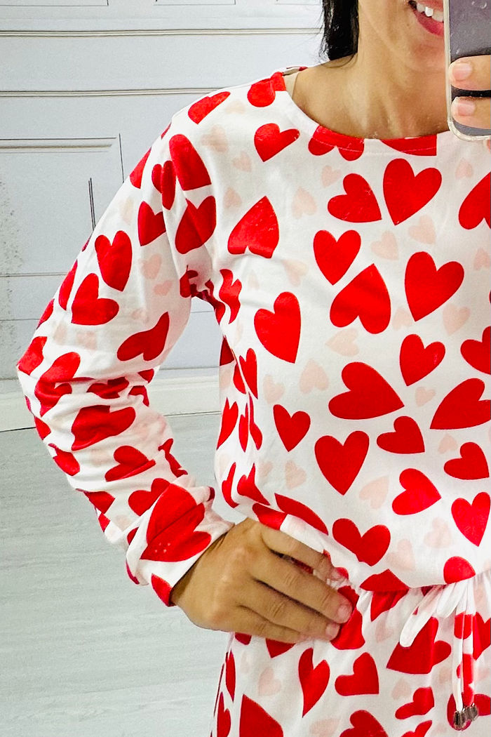 Pijama Manga Longa  Corações Dueto Rosê e Vermelho