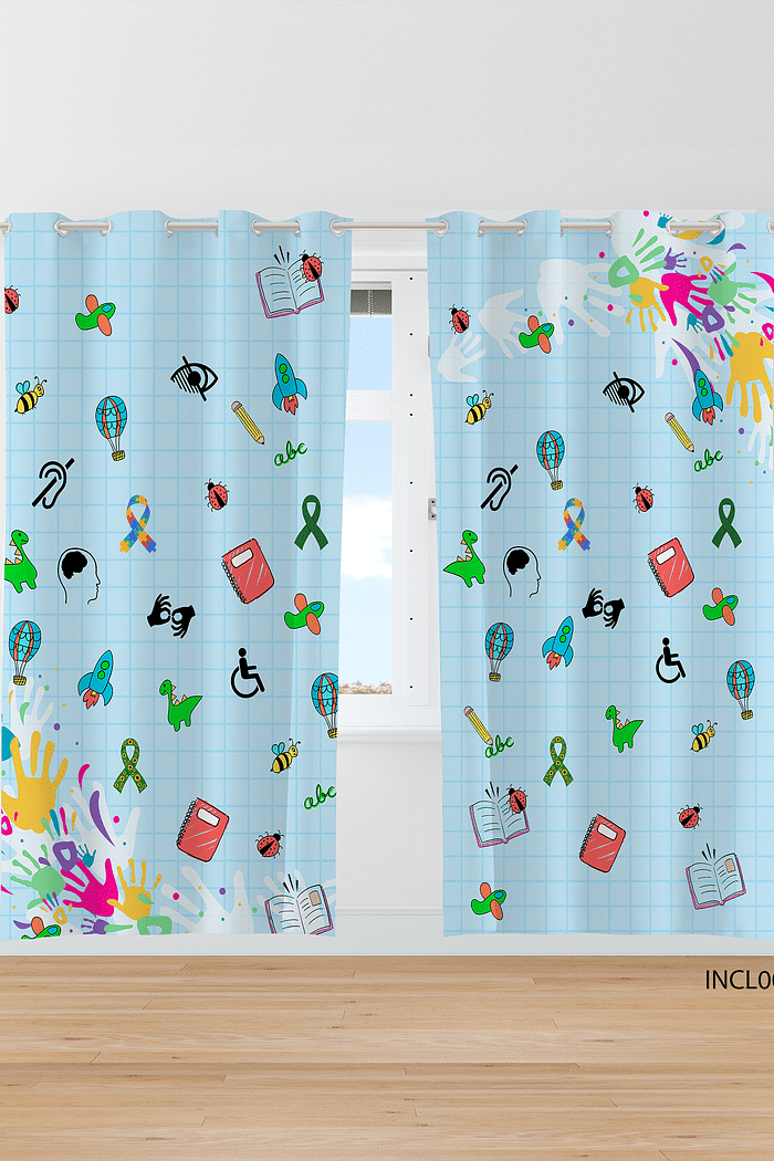 Cortina de Oxford Estampa Inclusão, Aee, Sala de Recursos