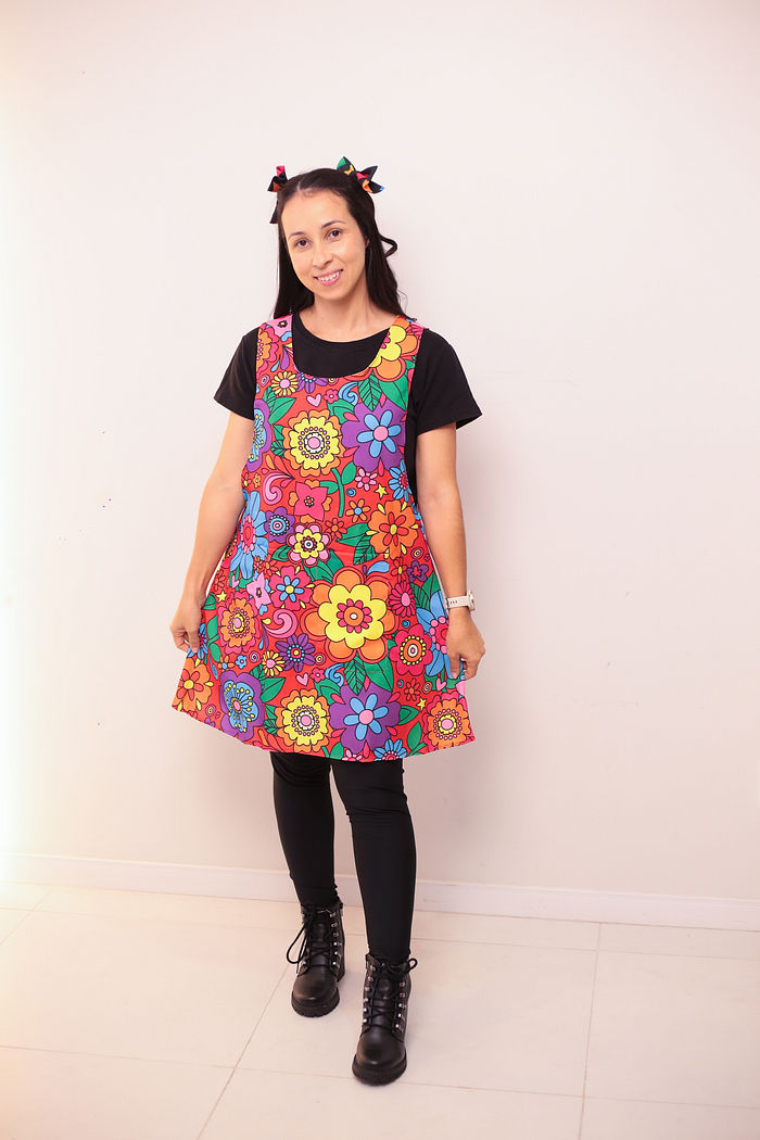 Avental Japonês Festa Junina Floral Chita Oxford