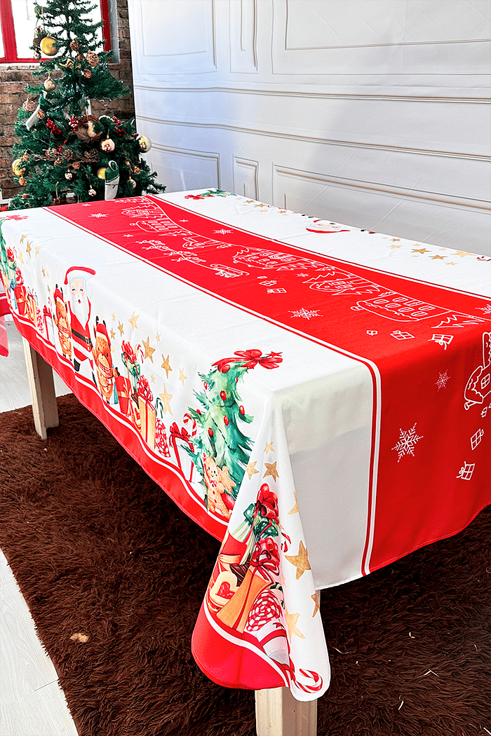 Toalha de Mesa Natalina Retangular Branca Papai Noel Grande 2,30x1,40