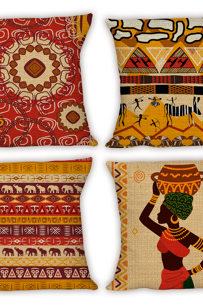 KIT 4 CAPAS DE ALMOFADAS DECORATIVAS AFRICAN STYLE- 45x45