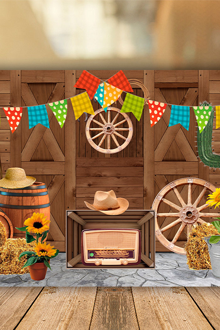 PAINEL FESTA JUNINA RETANGULAR FUNDO MADEIRA MEDIDA 220X150