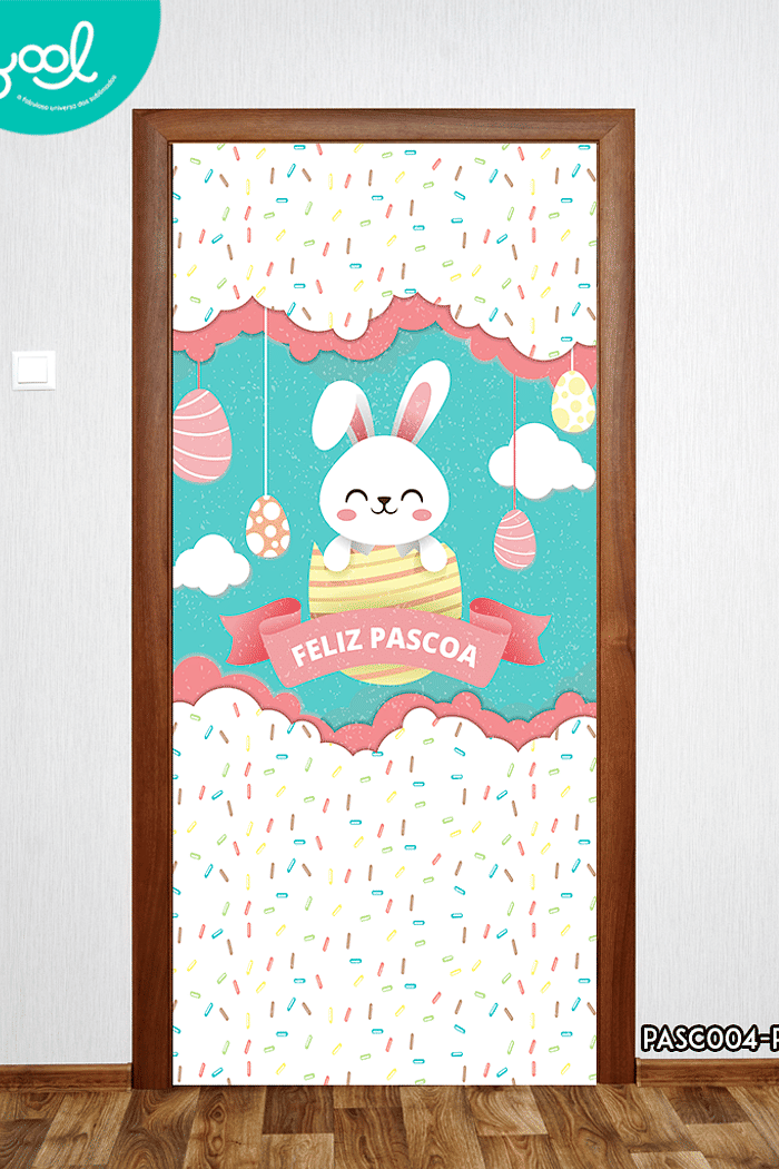 Capa de Porta Páscoa Coelho nuvens
