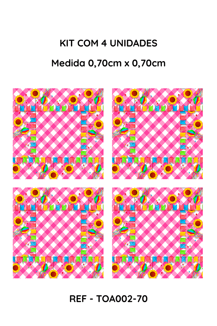 Kit com 4 Toalha de Mesa Festa Junina Xadrez Rosa , Medida 0,70mt x 0,70mt