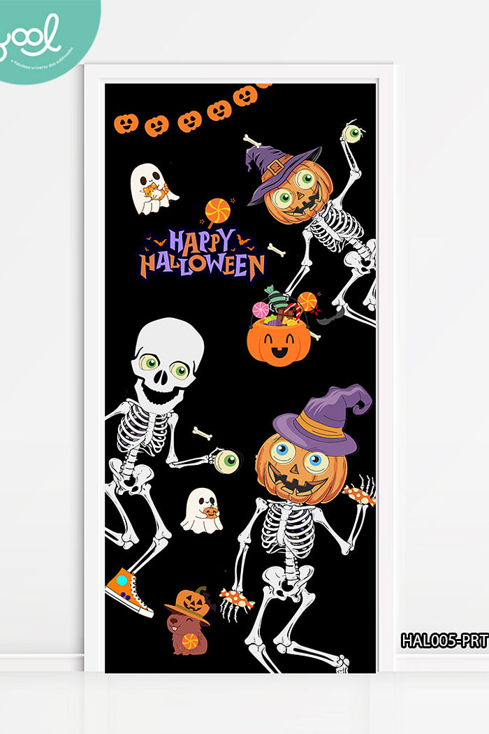 Capa de Porta Halloween Doces ou Travessuras Caveirinhas Fofas