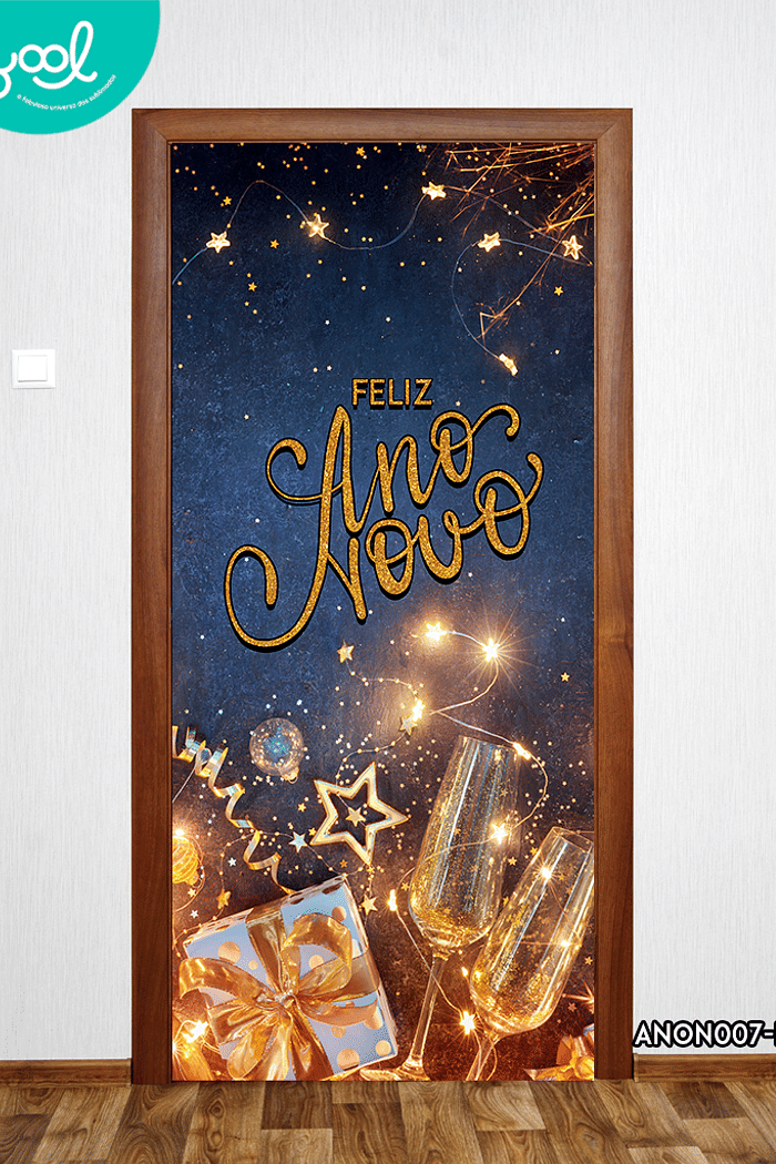Capa de Porta Ano Novo Reveilon Fundo Azul