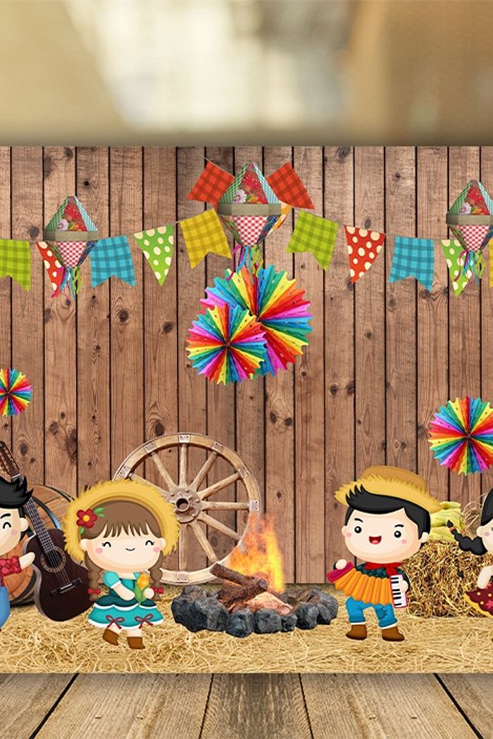 PAINEL FESTA JUNINA ESCOLA RETANGULAR FUNDO CRIANÇAS EM TECIDO SUBLIMADO
