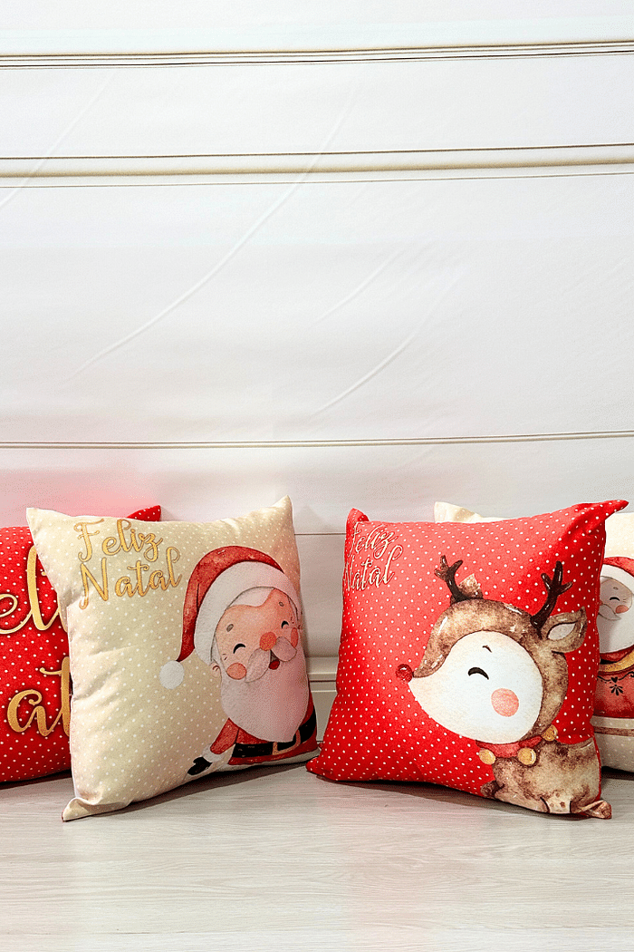 KIT 4 CAPAS DE ALMOFADAS DE SARJA DECORATIVAS NATAL - 45x45