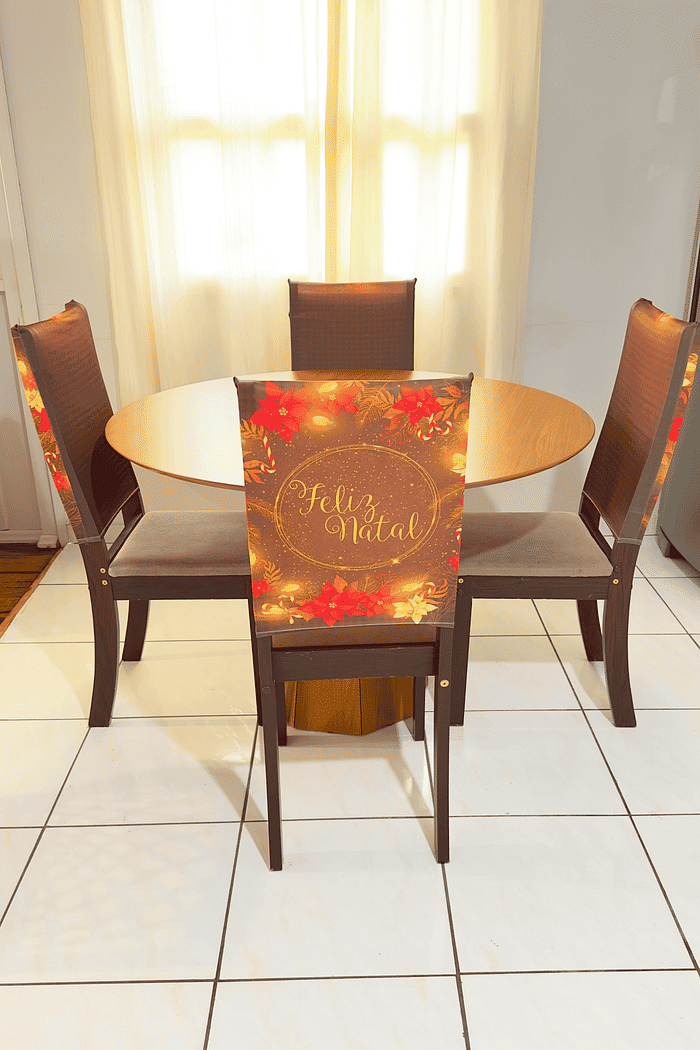 KIT COM 4 Capa de Cadeira Decorativa Natal Marron com Dourado