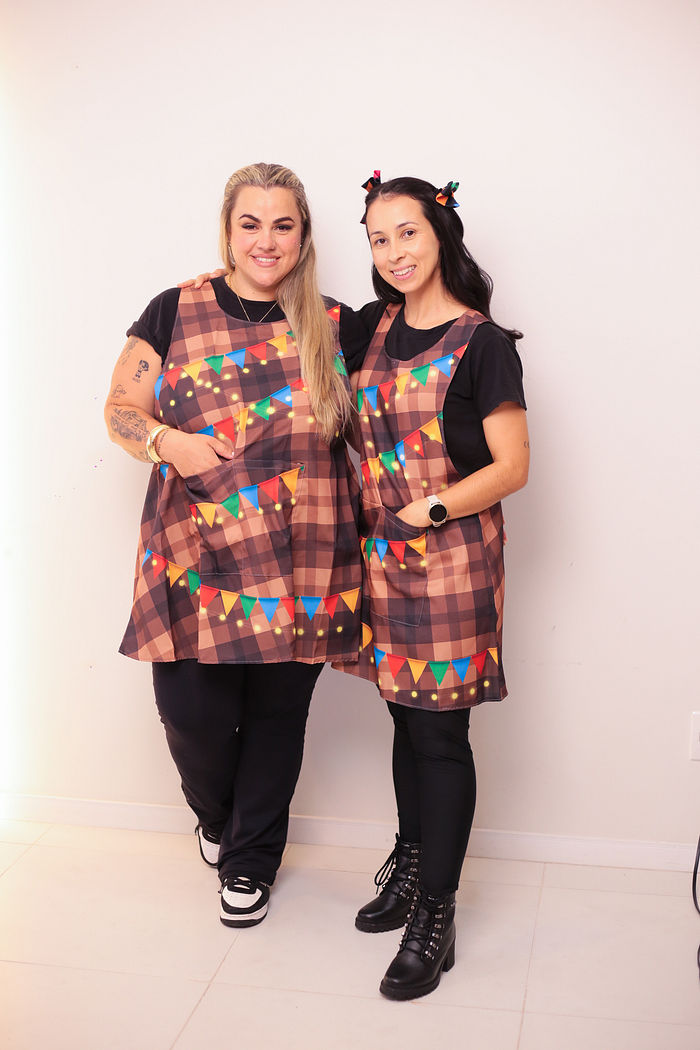 Avental Japonês Festa Junina Xadrez Marron