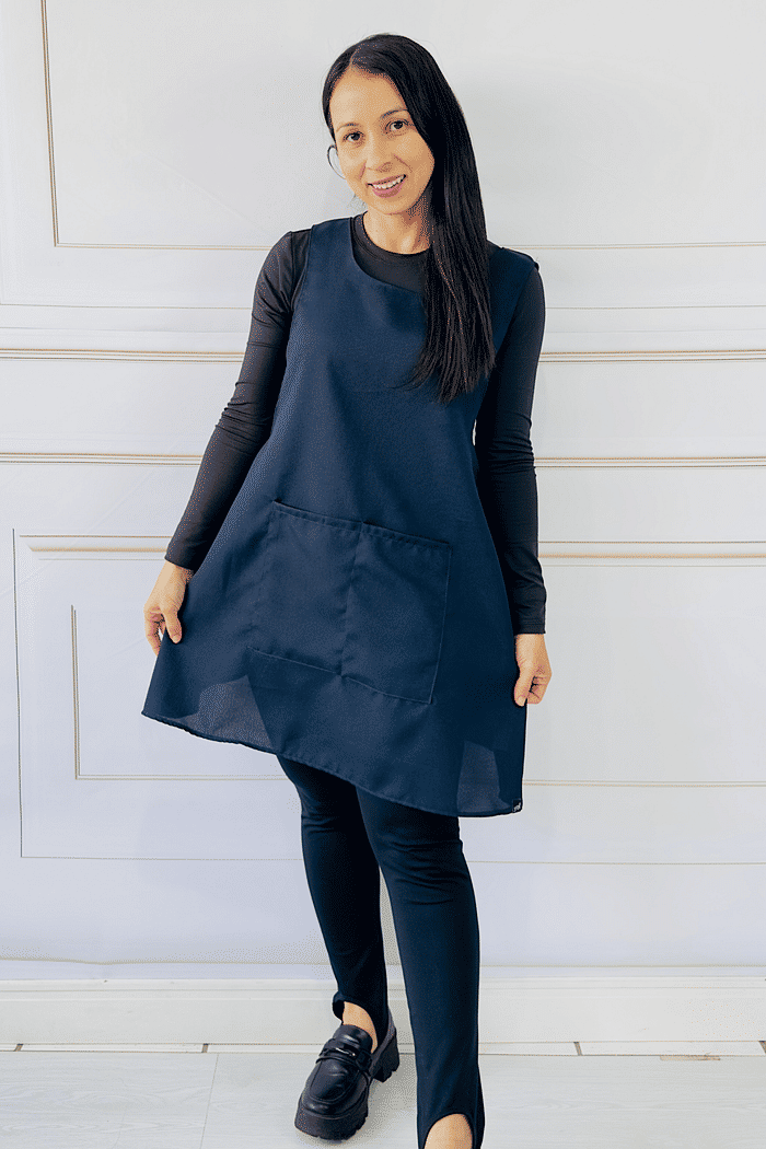 Avental de Cozinha/ Babá Liso Azul Marinho oxford