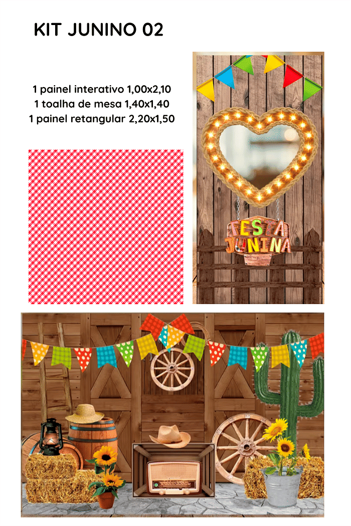 KIT JUNINO 02- TECIDO PARA PAINEL RETANGULAR + TECIDO PARA PAINEL INTERATIVO SIMPLES + TOALHA DE MESA