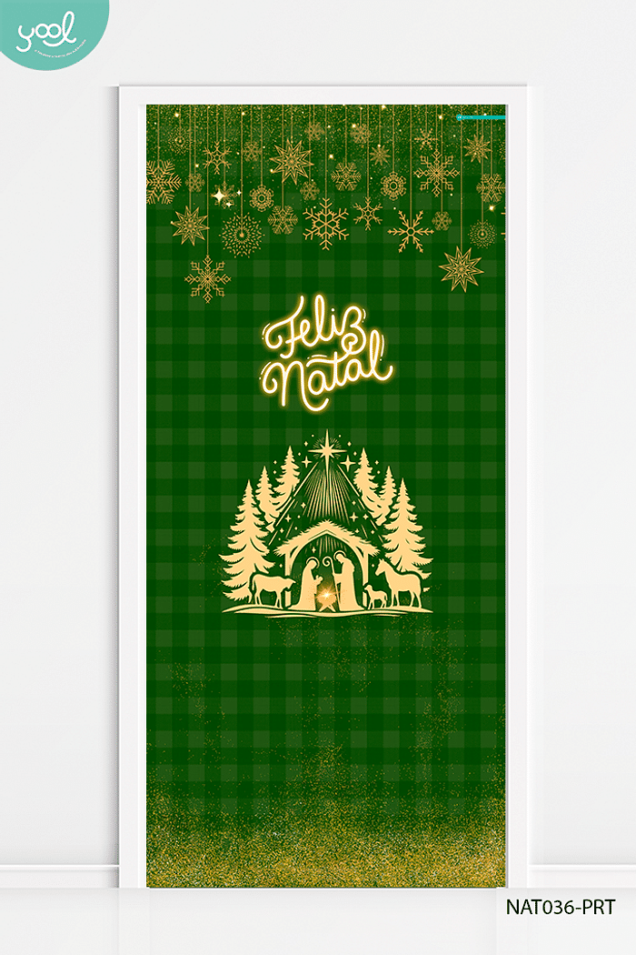 Capa de Porta Natal Cristã Xadrez Verde Nascimento Jesus