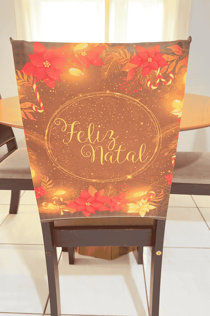 KIT COM 4 Capa de Cadeira Decorativa Natal Marron com Dourado