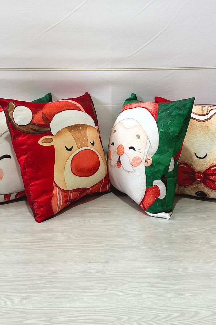 KIT 4 CAPAS DE ALMOFADAS DE SARJA DECORATIVAS NATAL - 45x45