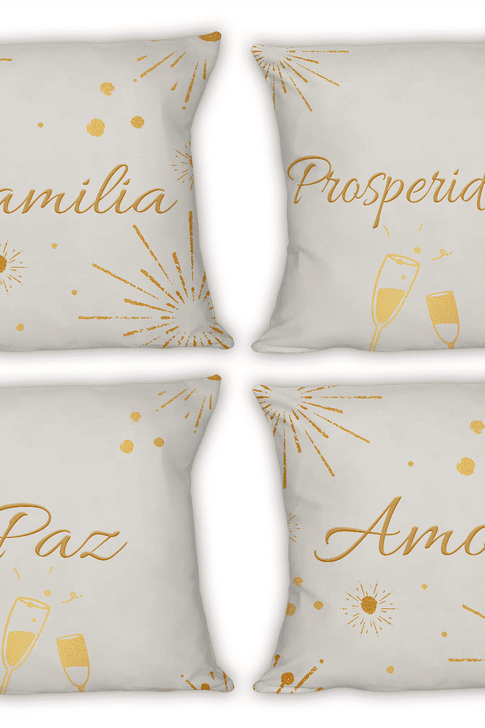 KIT 4 CAPAS DE ALMOFADAS DECORATIVAS ANO NOVO- 45x45
