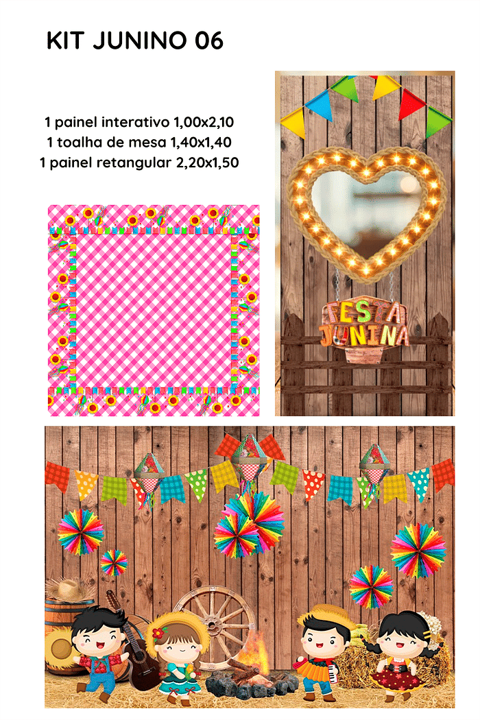KIT JUNINO 06- TECIDO PARA PAINEL RETANGULAR + TECIDO PARA PAINEL INTERATIVO SIMPLES + TOALHA DE MESA