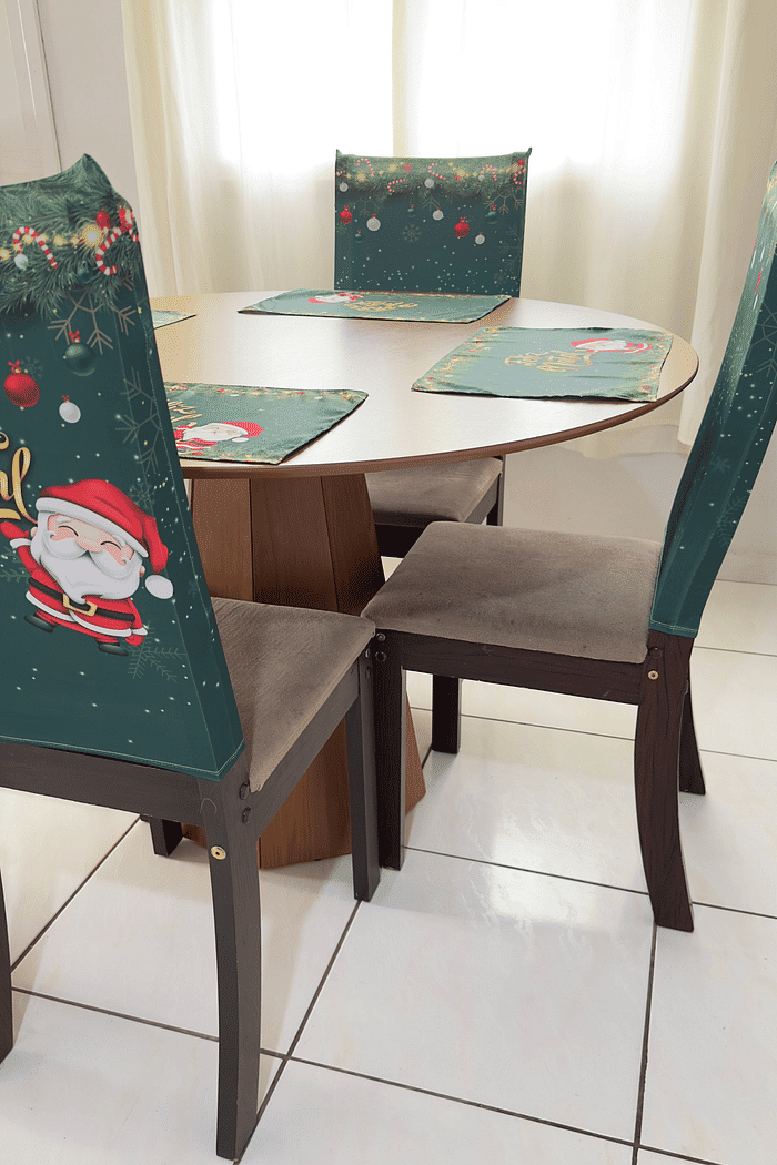 KIT COM 4 Capa de Cadeira Decorativa Natal VERDE PAPAI NOEL