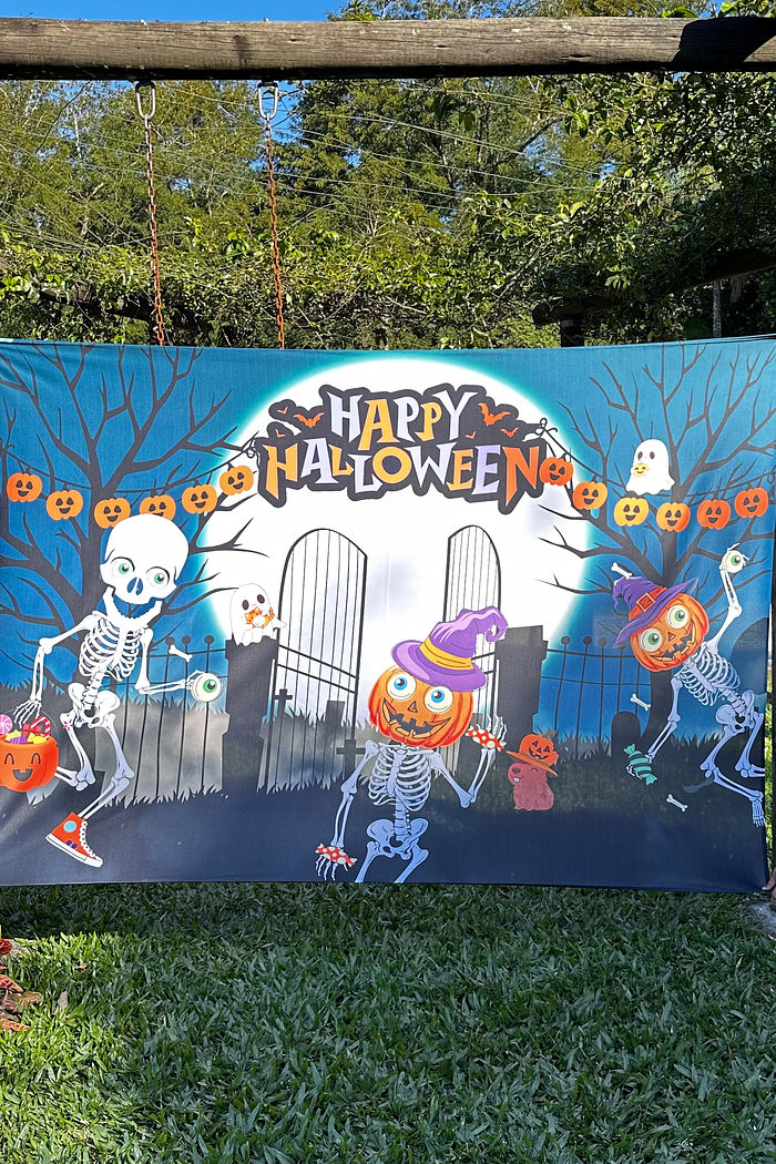 Painel Retangular Halloween Kids Caveirinhas e Capivara 2,20 X 1,50