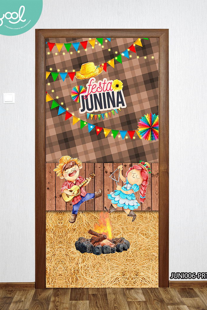 Capa de Porta para Festa Junina Pula Fogueira Iáiá