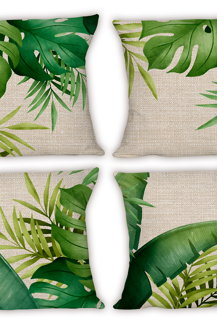 KIT 4 CAPAS DE ALMOFADAS DECORATIVAS FOLHAGENS - 45x45