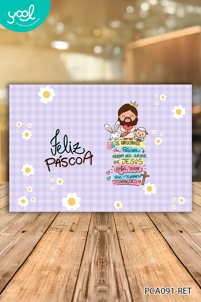 PAINEL DE PÁSCOA PARA ESCOLA  RETANGULAR ESTAMPA PÁSCOA CRISTÃ 2,00x1,50