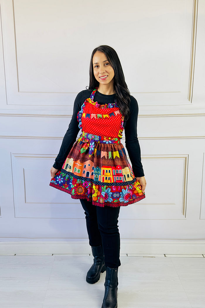 Avental Vestido Festa Junina estampa Arraiá cidade Junina MODELO ADULTO