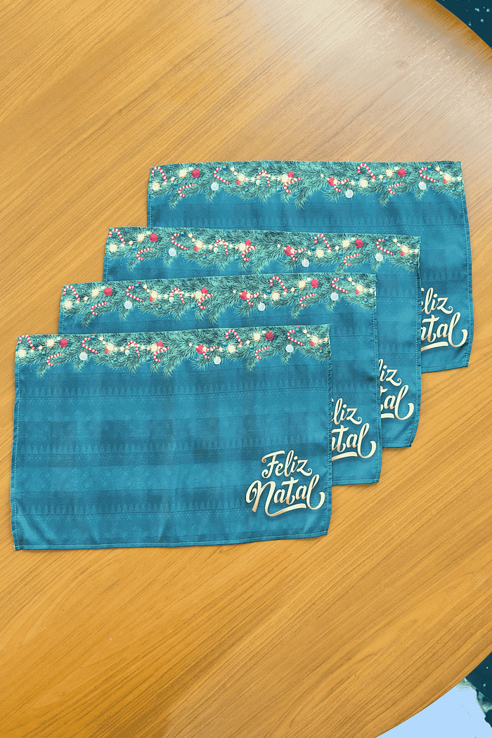 KIT 4 PEÇAS JOGO AMERICANO NATALINO XADREZ VERDE