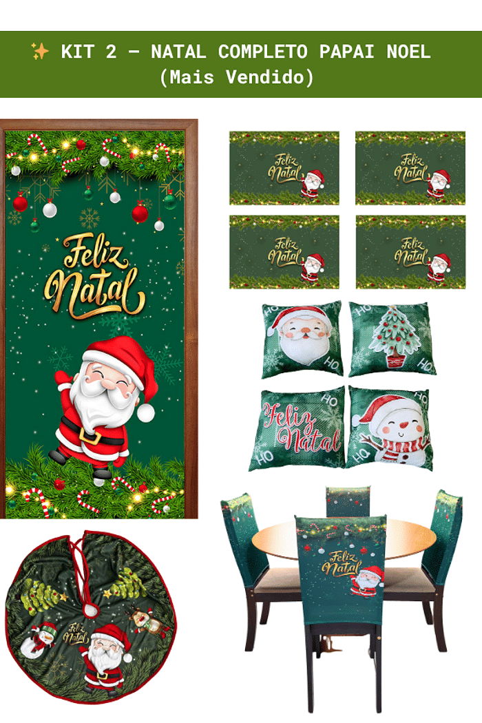 Kit 2 – Natal Completo Papai Noel | Decoração coordenada, linda e prática