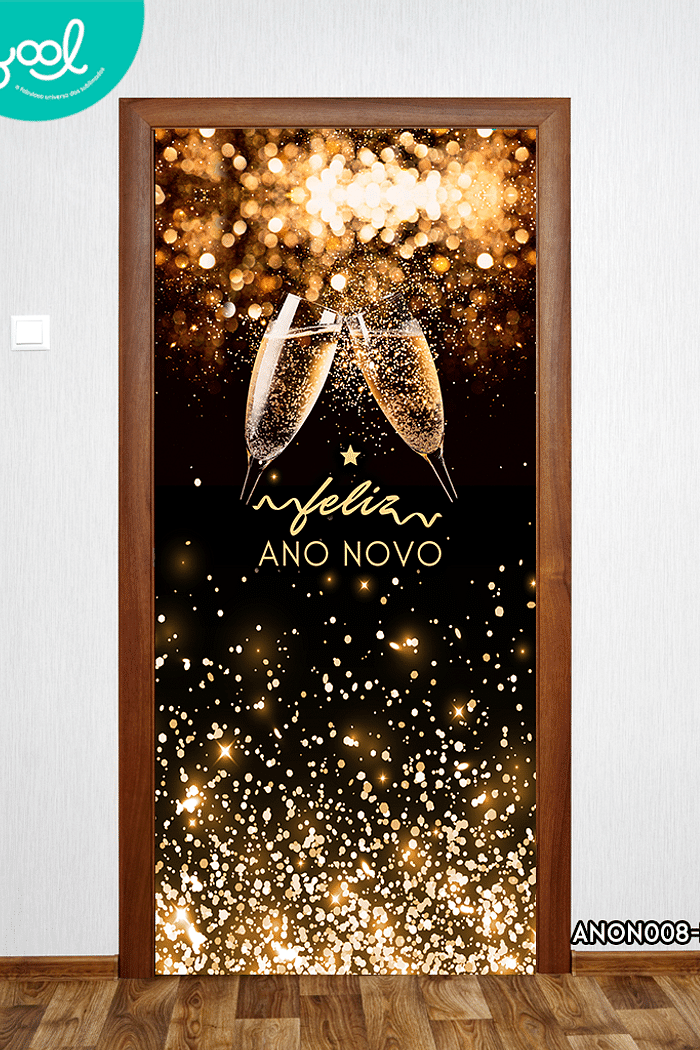 Capa de Porta Ano Novo Reveilon Fundo Preto e Dourado
