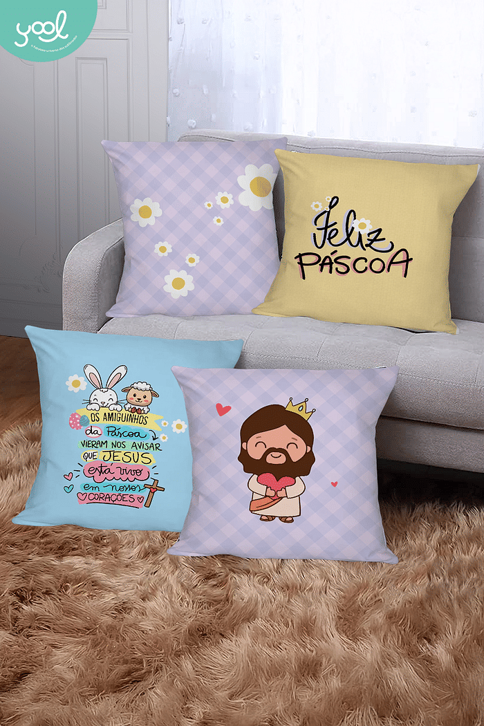 KIT 4 CAPAS DE ALMOFADAS DECORATIVAS PÁSCOA CRISTÃ- 45x45