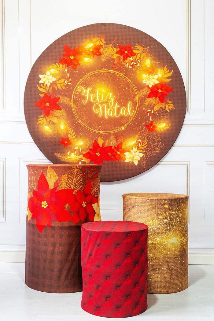 KIT NATAL PAINEL REDONDO + 3 CAPAS CILINDROS EM TECIDO - NA-351